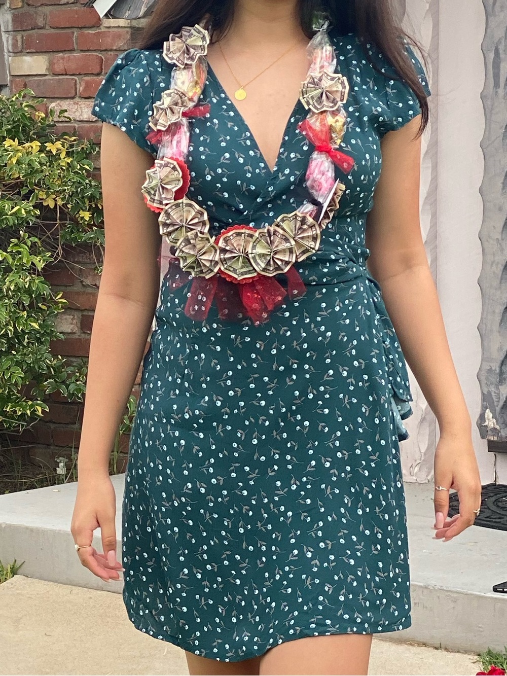 Brandy Melville Forest Green Floral Wrap Dress